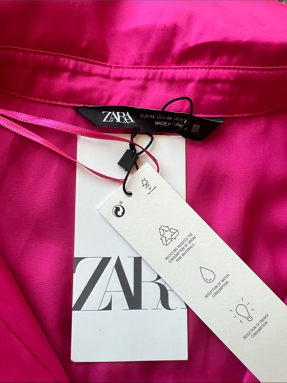 NWT ZARA Hot Pink Satin Button-Up Blouse - Picture 2 of 3